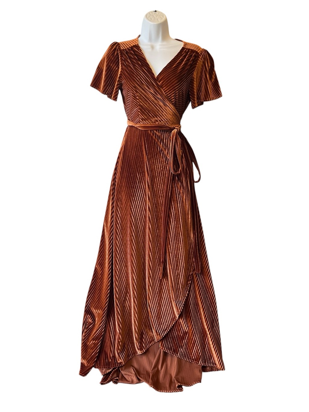 Baltic Born wrap maxi dress S Rust Orange brown Corduroy Short sleeve V-neck